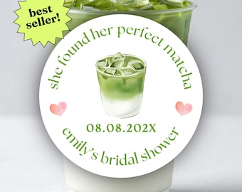 Hoja de pegatinas circulares "She Found Her Perfect Matcha" (ICED) / despedida de soltera, fiesta nupcial, despedida de soltera con matcha, amante del matcha, novia del matcha