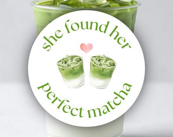 She Found Her Perfect Matcha circle sticker sheet | bridal party, bridal shower, matcha bridal shower, matcha lover, matcha bachelorette