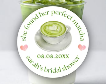 Ella encontró su matcha perfecto (CALIENTE) hoja de pegatinas circulares / despedida de soltera, despedida de soltera, despedida de soltera con matcha, amante del matcha, novia del matcha
