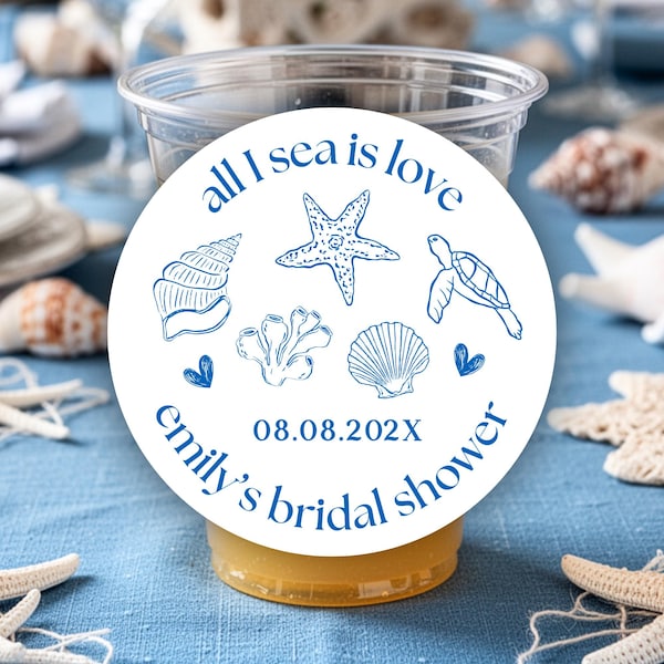 All I Sea is Love Kreis Stickerbogen | Brautparty, Brautparty, blaues Muschelthema, blaue Brautparty, Strandbrautsparty