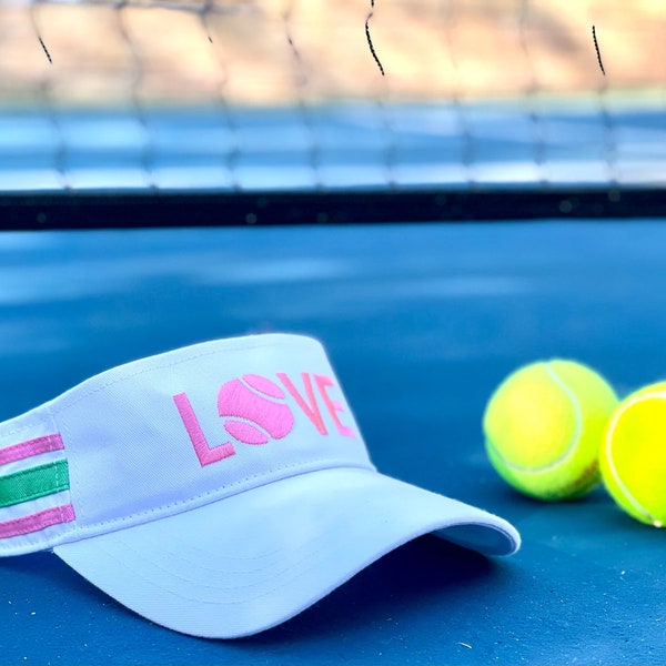 Striped Cotton Canvas LOVE Visor -Tennis Visor, Sun Visor, Tennis Gift, Tennis Hat, Tennis Team