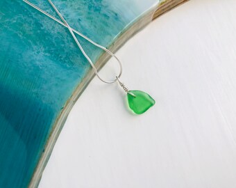 Green Sea Glass Necklace, Pendant, Genuine UK Sea Glass, Sterling Silver Chain, Jewellery/Jewelry, Recycled, Eco, Gift