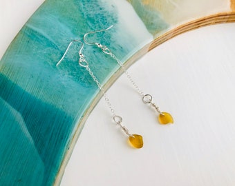 Yellow Sea Glass Drop/Dangly/Shepherd Hook Earrings, Sterling Silver, Genuine English/UK Seaham Sea Glass, Jewellery/Jewelry