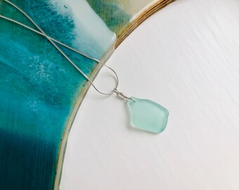 Light Blue Sea Glass Necklace, Pendant, Genuine UK Seaham Sea Glass, Sterling Silver Chain, Jewellery/Jewelry, Recycled, Eco, Gift