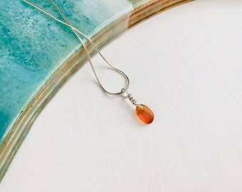 Orange Sea Glass Necklace, Pendant, Genuine UK Seaham Sea Glass, Sterling Silver Chain, Jewellery/Jewelry, Recycled, Eco, Gift