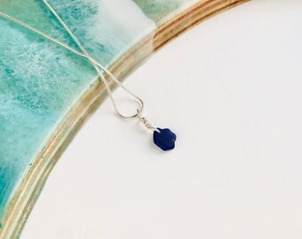 Rare Cobalt Blue Sea Glass Necklace, Pendant, Genuine UK Seaham Sea Glass, Sterling Silver Chain, Jewellery/Jewelry, Recycled, Eco, Gift