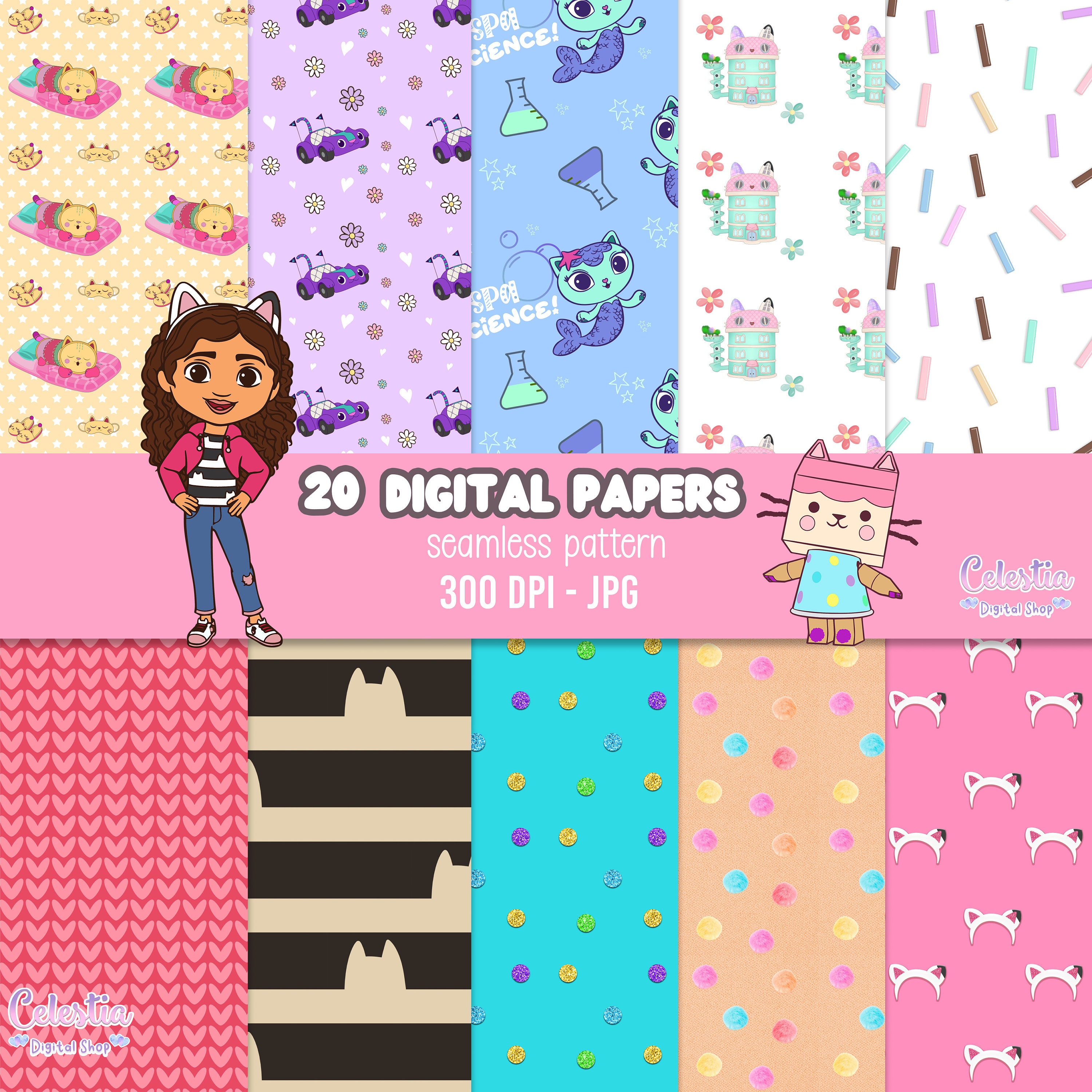Cute Gabby's dollhouse pastel 20 Digital Paper seamless Etsy