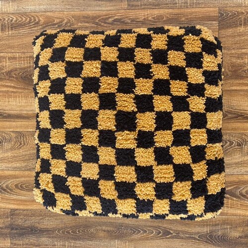 Moroccan Checkered Pouf handmade weaving black colors,Moroccan checkered pouf,square checker shops pouf, Berber Floor cushion,