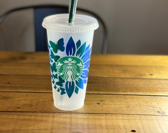 Starbucks Flower Butterfly Cup Blue Holographic