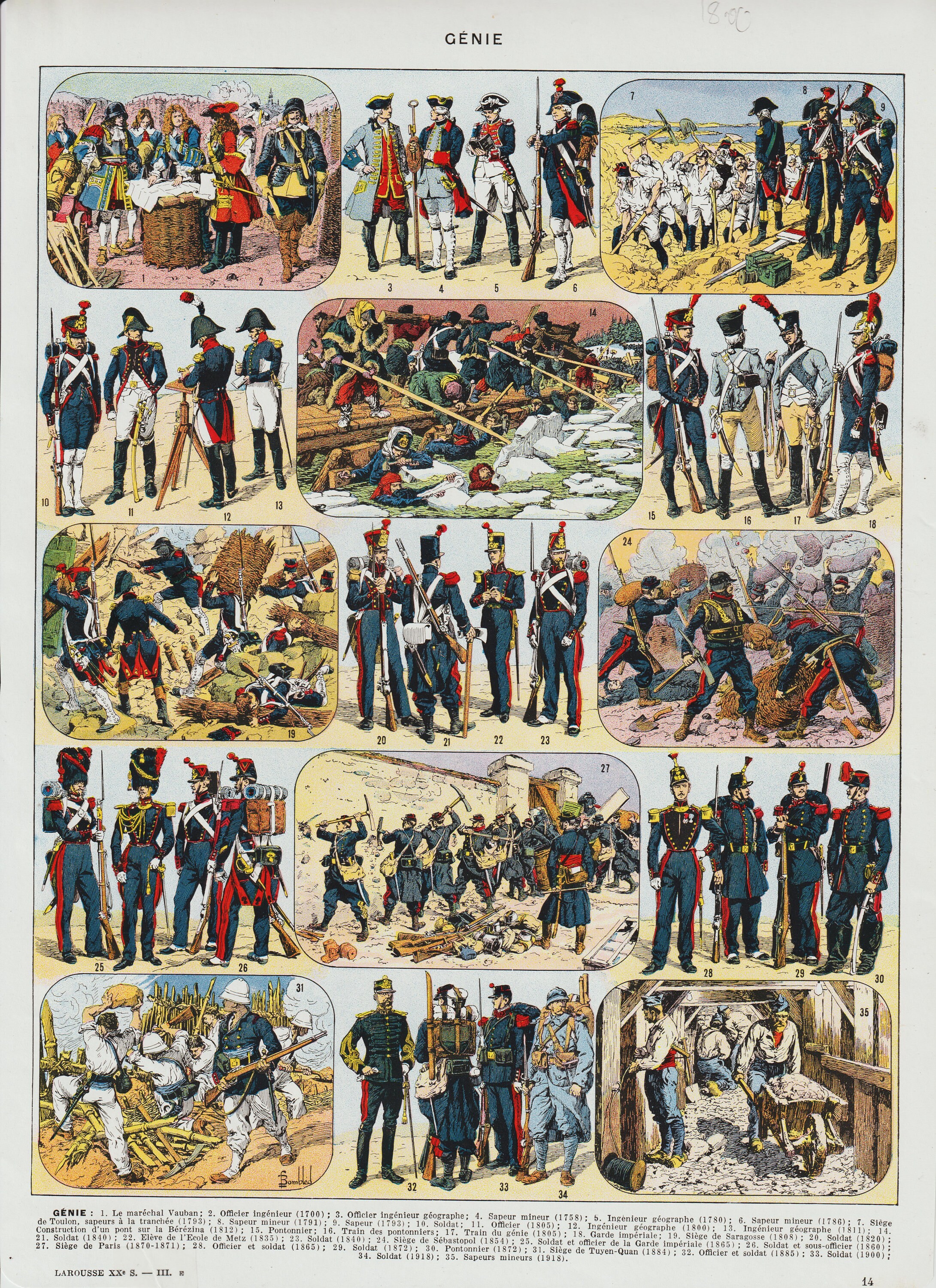 Colour Francais Militaire Ingénieurs Vintage Français Imprimer Lithographie Originale Plaque de Laro