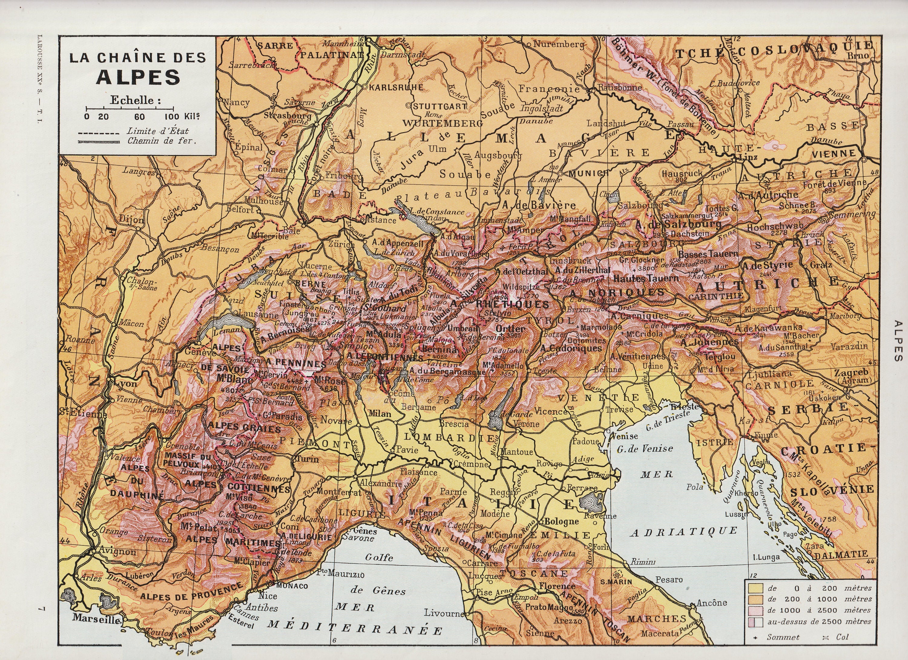 Authentique Carte Map Of The French Alps An Original Planche From Larousse