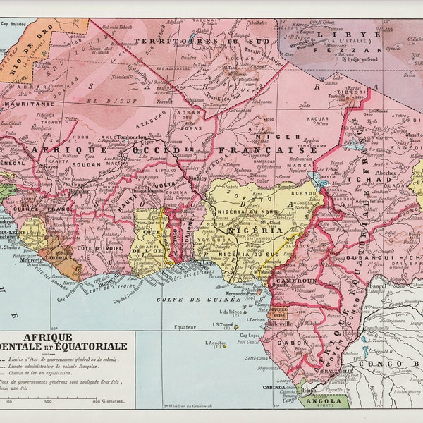 Authentique  carte map of West Africa and the equator