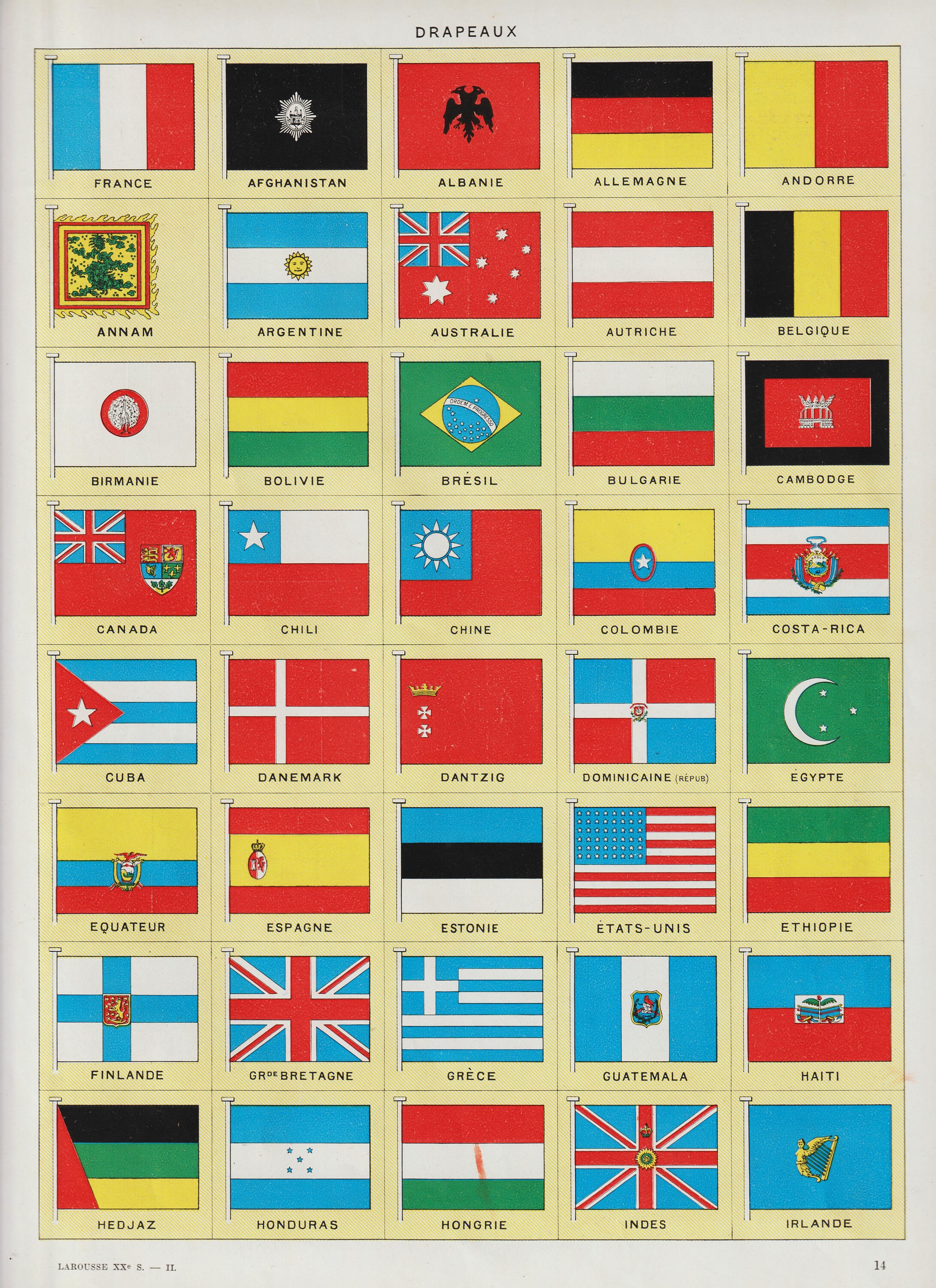 Pavillions Larouse1922 Lithographie Imprimée en Couleur Des Deux Côtés, Couleurs Vives Serait Belle 