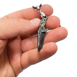 Damascus Tactical Knife Necklace, Handmade Necklace, Tactical Knife, Mens Jewelry, Mens knife Pendant, Sterling Men Gift,