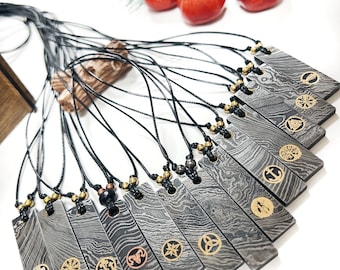 Damascus-staal, ketting, juweliers, sterling, cadeau, sieradenvrouwen, damastketting, Mozaikpin, NorthStar, Steeljewerlygift, Pendantgift