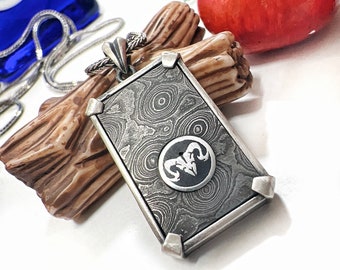 Sterling zilver en Damascus staal, koperen pin, ketting, vrouwen hanger, Damascus stijl hanger, vrouw ketting, cadeau voor hem, Valentijn cadeau