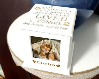 Cat Memorial Urn - Dog Urn Memorial - Small Pet Urn for ashes - Pet photo box Personalized Gift Keepsake Loss of pet