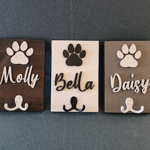 Leash Holder for Dogs | Custom Name Pawprint Wall Sign for Dog Leash Gift - Dog Gift Dog decor