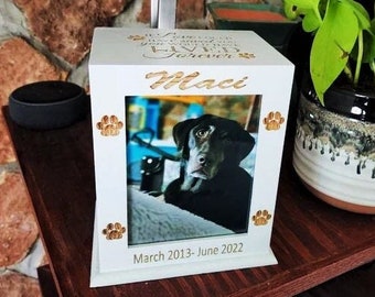 Pet Memorial Box - Cat Urn Memorial Cremation Box | Dog Urn | Personalized Pet Memorial Box with Picture