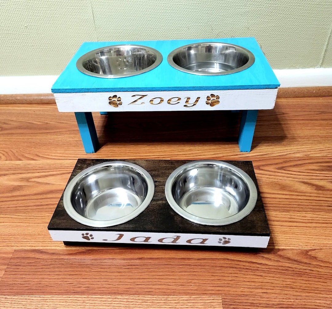 Personalized Cat & Dog Bowl Stand With Bowls 5 Sizes 3 Colors Small to
