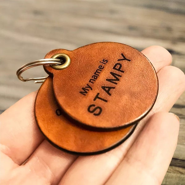 Custom Leather Dog Tags Personalized Cat Dog Name Tag ID | Engraved Cat Gift Dog Gift | pet id tag dog id cat id tag