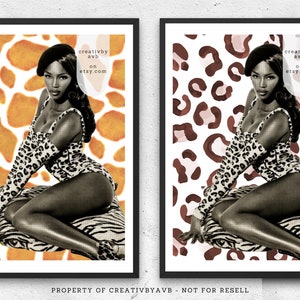 Noami Campbell Portrait Art | Black Woman Art | Wall Art | Naomi Campbell Artwork | Physical Print | Halftone Art [1 Print]