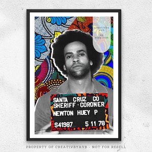 Black Panther Party | Huey P Newton Colourful Portrait Art | Afro Art | Black History | Wall Art | African American Art | Halftone Art
