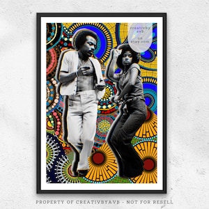 Soul Train Couple Dancing | Colourful Portrait Art | Afro Art | Wall Art | New York Artwork | African Art | Halftone Art | 1970s