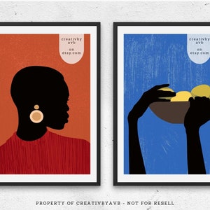 African Art | Black Art print poster | Black woman | Aesthetics | Wall Print | African American art | African Painting [2 Print Set]