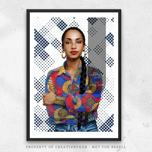 Sade Colourful Portrait Art | Black Woman Art | Wall Art | Sade Artwork | African Art | Halftone Art