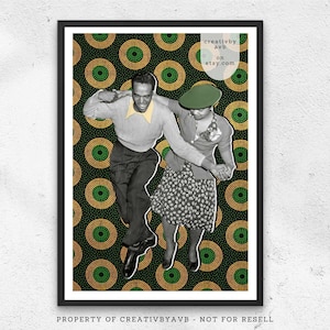 Harlem Couple Dancing Colourful Portrait Art | Afro Art | Wall Art | New York Artwork | African Art | Halftone Art
