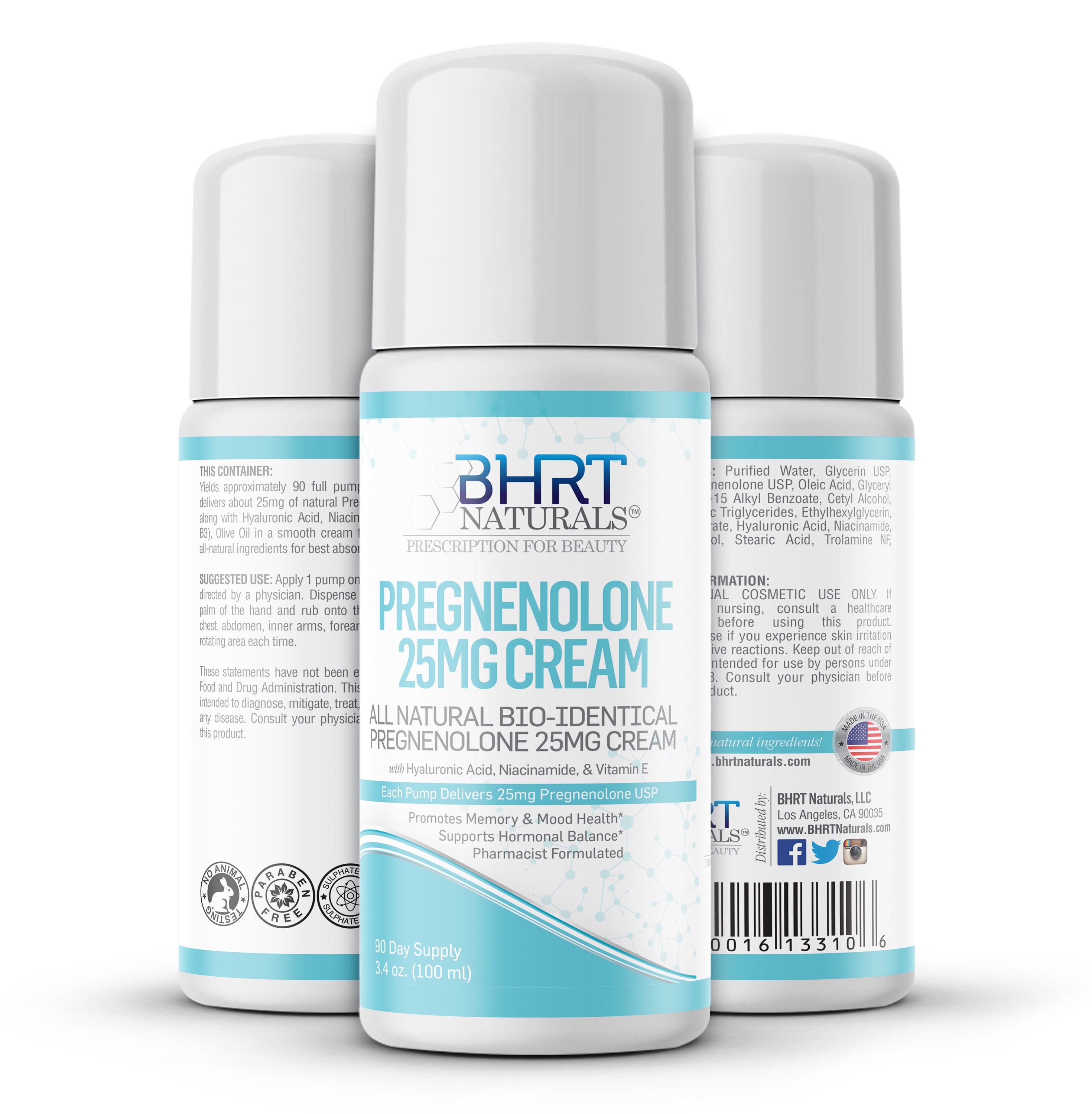 Pregnenolone Cream Supplement 25mg Pharmacist Formulated 90 Day Supply