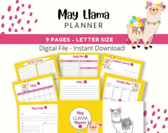 May Llama Planner Printable, Calendar, Monthly Goals, Daily Plan, Instant Download!