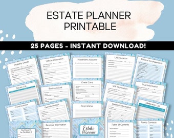 Printable Estate Planner, Final Wishes, Last Will, Funeral Arrangements, Family, Trust