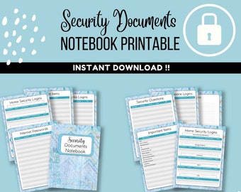 Security Documents Notebook Printable | Password Tracker Printable | Instant Download!