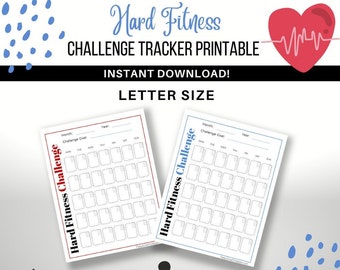 Hard Fitness Challenge Tracker Printable | Fitness Challenge Printable | Instant Download!