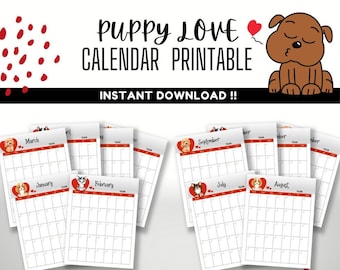 Puppy Love Undated Calendar Printable | Puppy Calendar Printable | Instant Download!