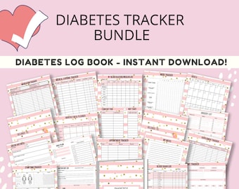 Pink Stripe Diabetes Tracker Bundle | Diabetic Planner Printable | Diabetes Log Book