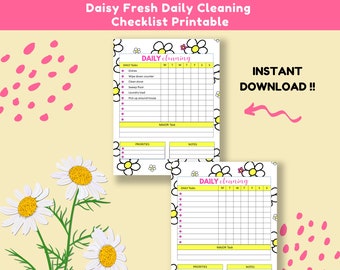 Daisy Fresh DAILY Cleaning Checklist Printable | Daily Cleaning Planner Printable | House Cleaning Plan