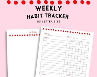 Weekly Habit Tracker, Printable Notes Page,  Habit Tracker, Instant Download!
