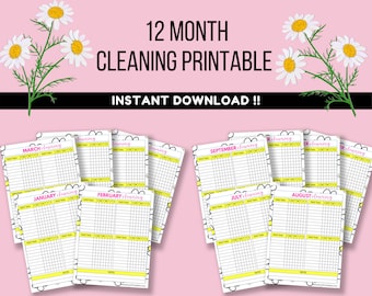 12 MONTH Daisy Fresh Cleaning Printable | MONTHLY Cleaning Planner Printable | House Cleaning Checklist