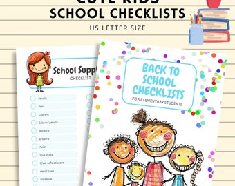 Cute Kids Back to School Checklists, Elementary School Printable Checklists, Instant Download!
