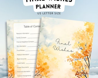 Final Wishes, Last Will, Funeral Planner, Beneficiary Info, Estate Planning Binder, Will Preparation, End of Life Planner Printable