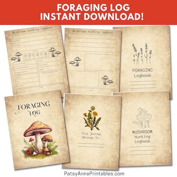 Foraging Log, Mushroom Hunting, Herbal Healing, Herb Hunting, Nature Journal, Instant Download!
