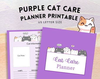 Purple Cat Care Planner Printable  | Instant Download!