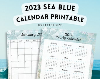 Sea Blue 2023 Calendar Printable,  Instant Download!