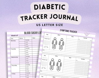 Purple Stripe Diabetes Tracker Bundle | Diabetic Planner Printable | Diabetes Log Book Journal