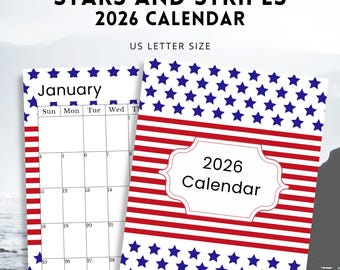 Patriotic Stars and Stripes 2026 Calendar, American Calendar Printable, Instant Download!