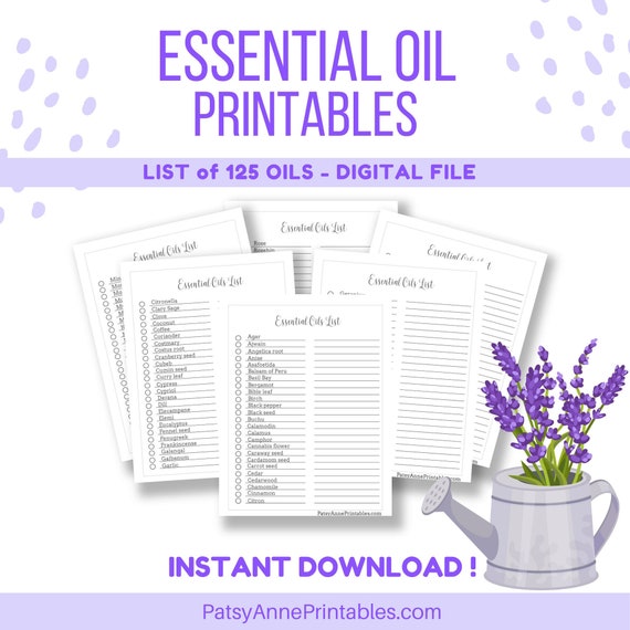 Printable Essential Oils List Aromatherapy Spa Healing - Etsy