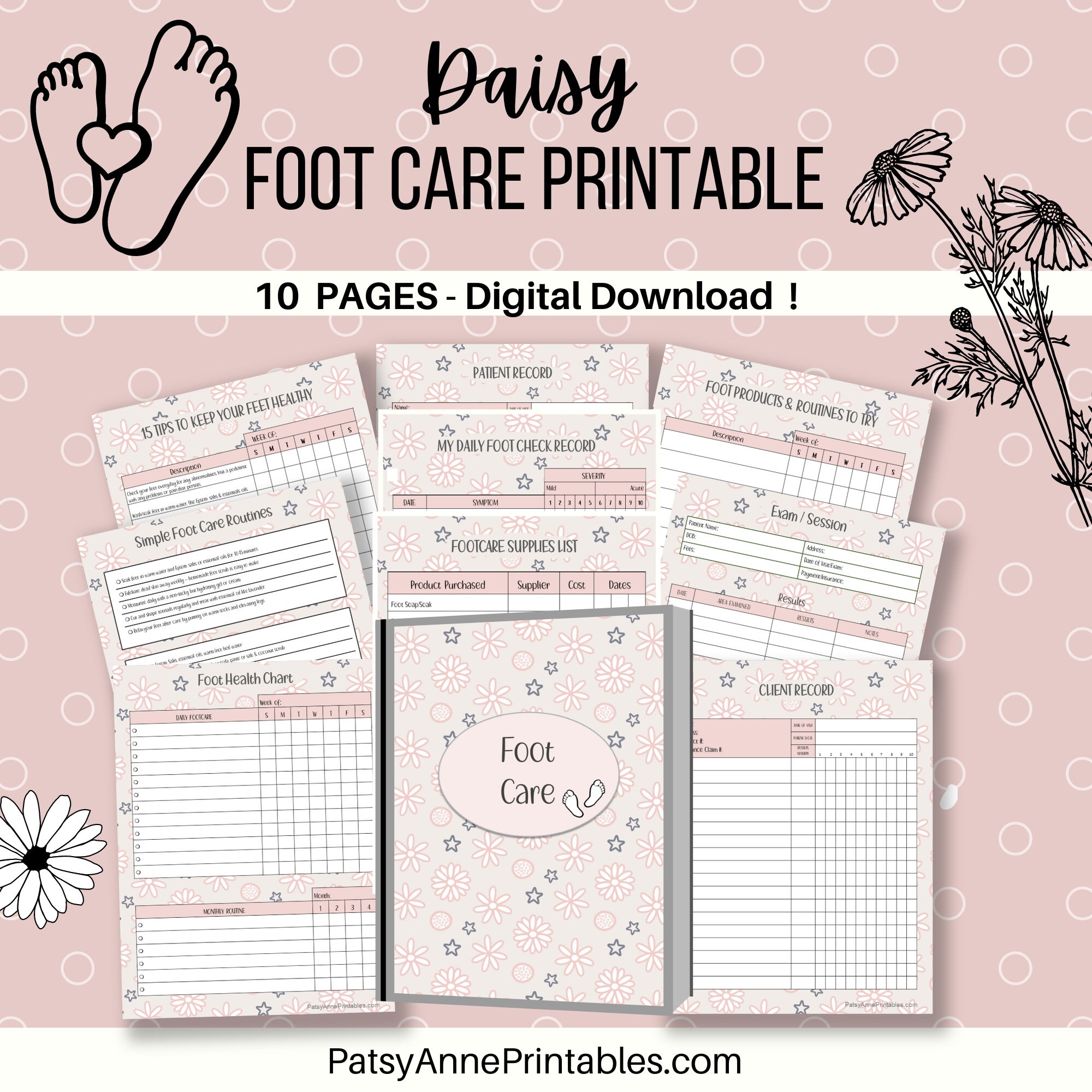 Daisy Foot Care Printable Foot Care Printable Instant Download Etsy